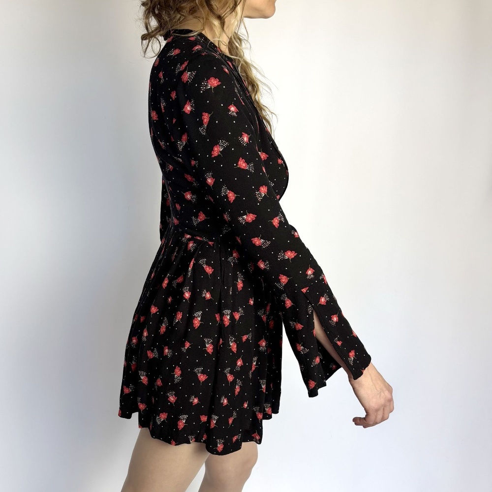 Free People Black Red Floral Mini Dress – Size 8 - Picture 4 of 16